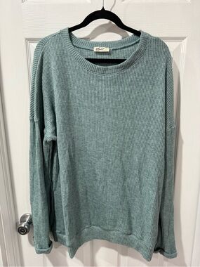 Blumin Apparel Light teal thermal Knit Sweater, crew neck